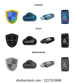 Vector illustration of virus and secure logo. Collection of virus and cyber vector icon for stock.