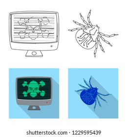 Vector illustration of virus and secure logo. Set of virus and cyber vector icon for stock.