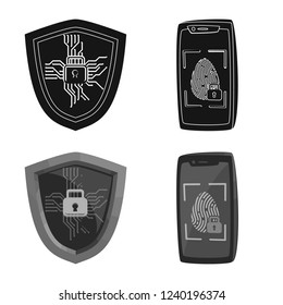 Vector illustration of virus and secure logo. Collection of virus and cyber vector icon for stock.