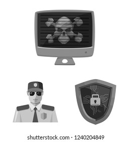 Vector illustration of virus and secure logo. Collection of virus and cyber vector icon for stock.