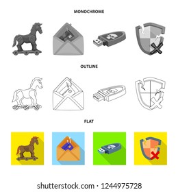 Vector illustration of virus and secure logo. Set of virus and cyber stock symbol for web.