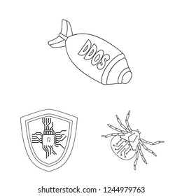 Vector illustration of virus and secure logo. Collection of virus and cyber vector icon for stock.
