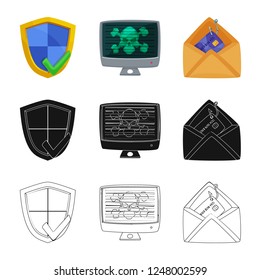 Vector illustration of virus and secure logo. Set of virus and cyber stock symbol for web.