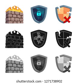 Vector illustration of virus and secure logo. Collection of virus and cyber vector icon for stock.