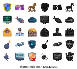 Vector illustration of virus and secure logo. Collection of virus and cyber stock symbol for web.