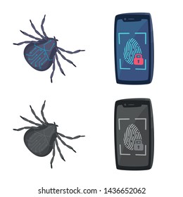 Vector illustration of virus and secure logo. Set of virus and cyber vector icon for stock.