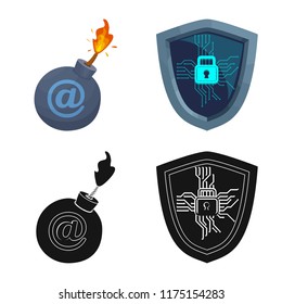 Vector illustration of virus and secure sign. Collection of virus and cyber vector icon for stock.