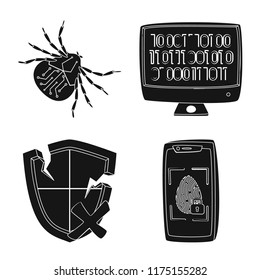 Vector illustration of virus and secure sign. Collection of virus and cyber stock symbol for web.