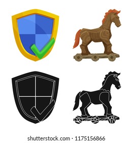 Vector illustration of virus and secure sign. Set of virus and cyber stock vector illustration.
