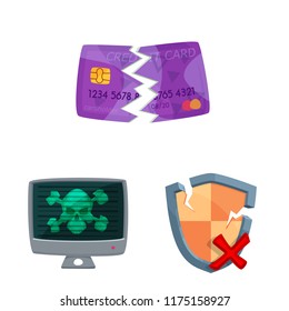 Vector illustration of virus and secure sign. Set of virus and cyber stock vector illustration.