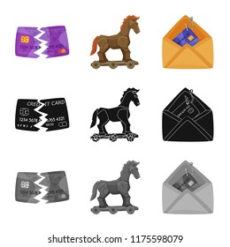 Vector illustration of virus and secure sign. Set of virus and cyber stock vector illustration.