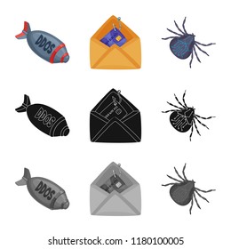 Vector illustration of virus and secure sign. Collection of virus and cyber stock vector illustration.