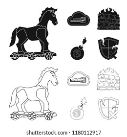 Vector illustration of virus and secure sign. Set of virus and cyber stock vector illustration.