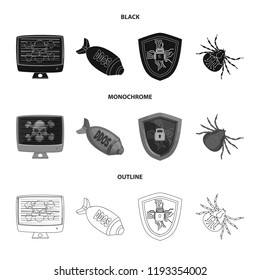 Vector illustration of virus and secure sign. Collection of virus and cyber stock symbol for web.
