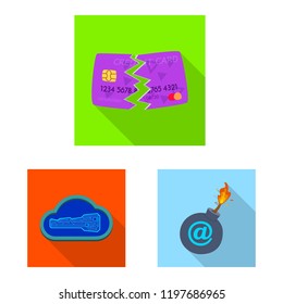 Vector illustration of virus and secure sign. Set of virus and cyber stock vector illustration.