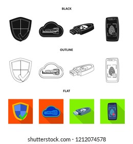 Vector illustration of virus and secure sign. Collection of virus and cyber stock vector illustration.