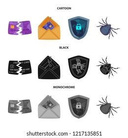 Vector illustration of virus and secure sign. Set of virus and cyber stock symbol for web.