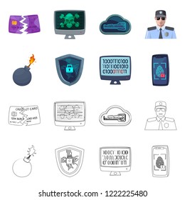 Vector illustration of virus and secure sign. Set of virus and cyber vector icon for stock.