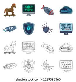 Vector illustration of virus and secure sign. Collection of virus and cyber vector icon for stock.