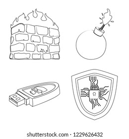 Vector illustration of virus and secure sign. Set of virus and cyber stock symbol for web.