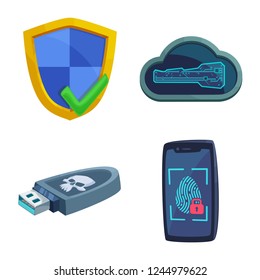 Vector illustration of virus and secure sign. Set of virus and cyber stock vector illustration.
