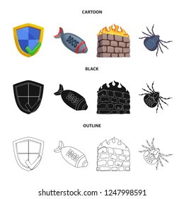 Vector illustration of virus and secure sign. Collection of virus and cyber stock vector illustration.