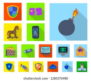 Vector illustration of virus and secure sign. Collection of virus and cyber stock vector illustration.