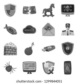 Vector illustration of virus and secure sign. Collection of virus and cyber vector icon for stock.