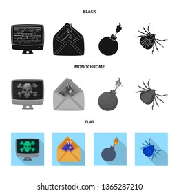 Vector illustration of virus and secure sign. Set of virus and cyber stock symbol for web.