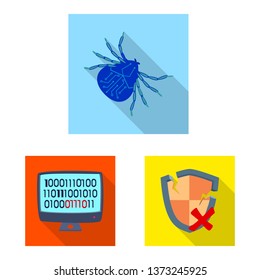 Vector illustration of virus and secure sign. Set of virus and cyber vector icon for stock.