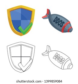 Vector illustration of virus and secure sign. Set of virus and cyber stock vector illustration.