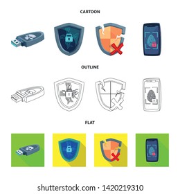 Vector illustration of virus and secure sign. Set of virus and cyber stock symbol for web.