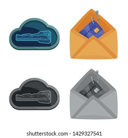 Vector illustration of virus and secure sign. Collection of virus and cyber stock vector illustration.