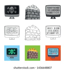 Vector illustration of virus and secure sign. Collection of virus and cyber stock vector illustration.