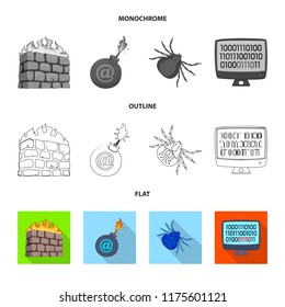 Vector illustration of virus and secure symbol. Set of virus and cyber stock vector illustration.