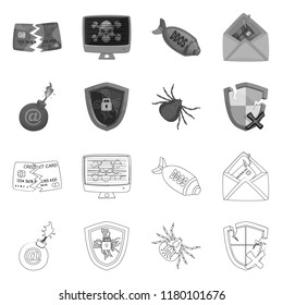 Vector illustration of virus and secure symbol. Collection of virus and cyber stock symbol for web.