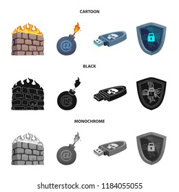 Vector illustration of virus and secure symbol. Set of virus and cyber stock symbol for web.