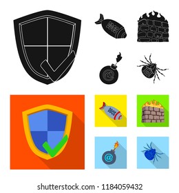 Vector illustration of virus and secure symbol. Set of virus and cyber stock vector illustration.