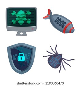 Vector illustration of virus and secure symbol. Collection of virus and cyber stock vector illustration.