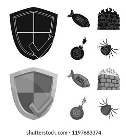 Vector illustration of virus and secure symbol. Collection of virus and cyber vector icon for stock.