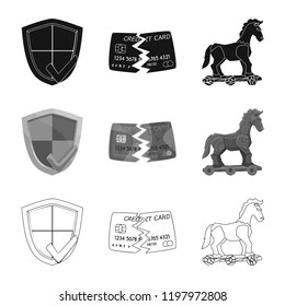 Vector illustration of virus and secure symbol. Collection of virus and cyber stock vector illustration.