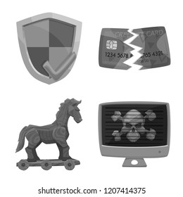 Vector illustration of virus and secure symbol. Set of virus and cyber stock symbol for web.