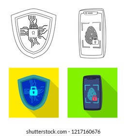 Vector illustration of virus and secure symbol. Set of virus and cyber vector icon for stock.