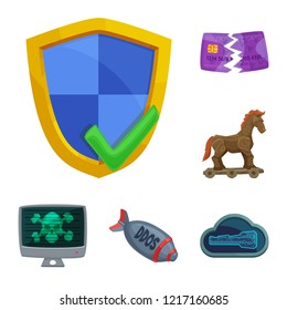Vector illustration of virus and secure symbol. Collection of virus and cyber stock symbol for web.