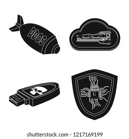 Vector illustration of virus and secure symbol. Set of virus and cyber stock vector illustration.