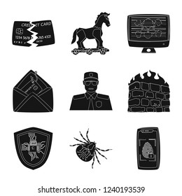 Vector illustration of virus and secure symbol. Collection of virus and cyber stock symbol for web.