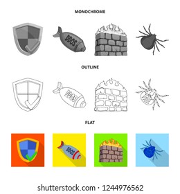 Vector illustration of virus and secure symbol. Collection of virus and cyber stock symbol for web.