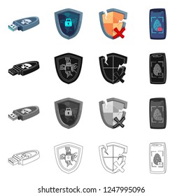 Vector illustration of virus and secure symbol. Collection of virus and cyber vector icon for stock.