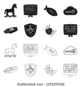 Vector illustration of virus and secure symbol. Collection of virus and cyber vector icon for stock.