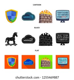 Vector illustration of virus and secure symbol. Collection of virus and cyber vector icon for stock.